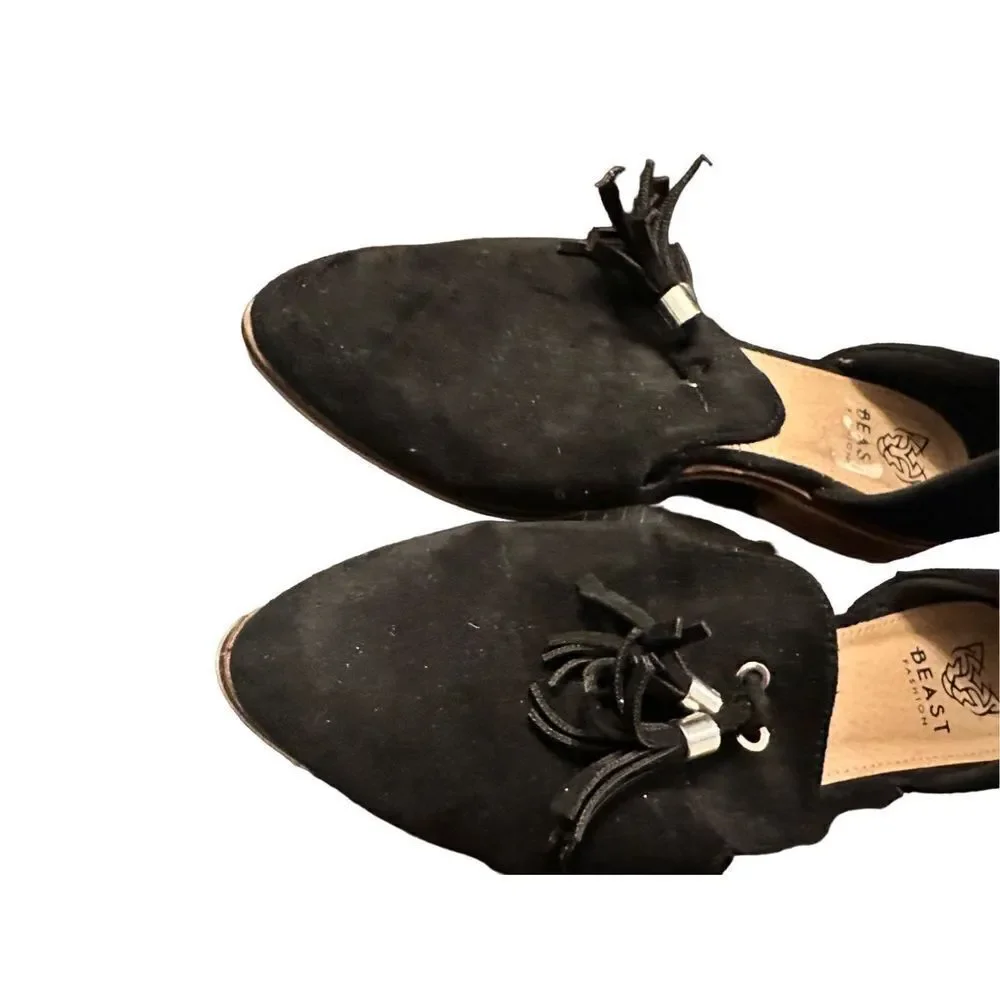 Beast Fashion Black Suede Slip On Tassle Detail Shoes